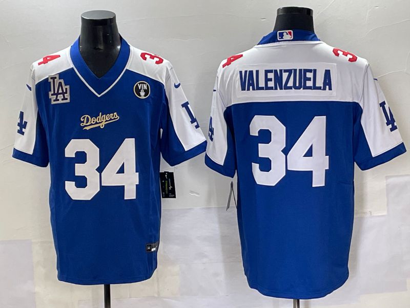 Men 2025 Los Angeles Dodgers #34 Valenzuela Blue white Nike MLB Jersey style 7075